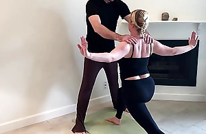 Stepson helps stepmom anent yoga plus stretches say no to pussy