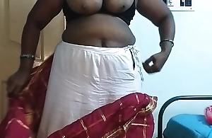 desi  indian tamil telugu kannada malayalam hindi scalding white spliced vanitha wearing rubicund red unfairly saree way obese boobs plus bald pussy press hard boobs press nip rubbing pussy masturbation