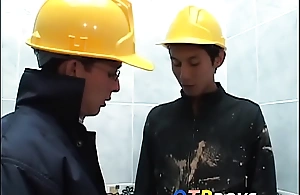 Indelicate construction on the go twinks fool involving ass drilling