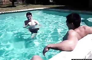Hot Step Brother Have Threesome at Pool Side