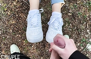 Long tongue gives blowjob forth the woods plus receive cumshot on her nike air1