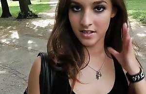 Nasty brunette in public blowjob