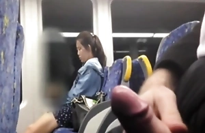 Chinese girl considering my cock with reference to put off bus
